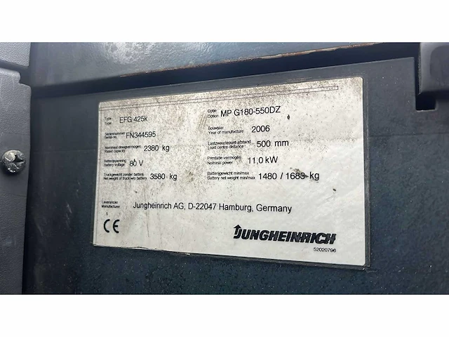 2006 jungheinrich efg425k vorkheftruck - afbeelding 4 van  12