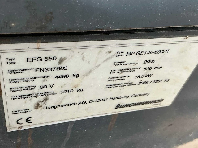 2006 jungheinrich efg550 vorkheftruck elektrisch - afbeelding 2 van  10