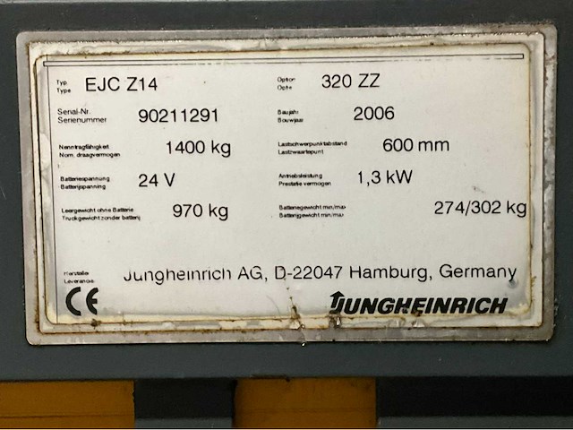 2006 jungheinrich ejc z14 elektrische stapelaar - afbeelding 15 van  22