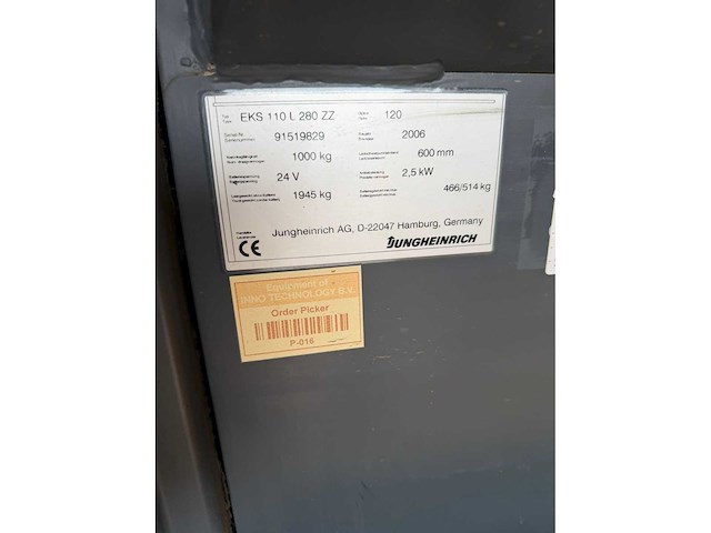 2006 jungheinrich eks 110l 280zz orderpicker - afbeelding 6 van  12
