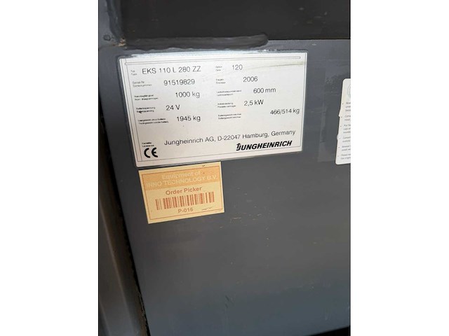 2006 jungheinrich eks 110l 280zz orderpicker - afbeelding 11 van  12