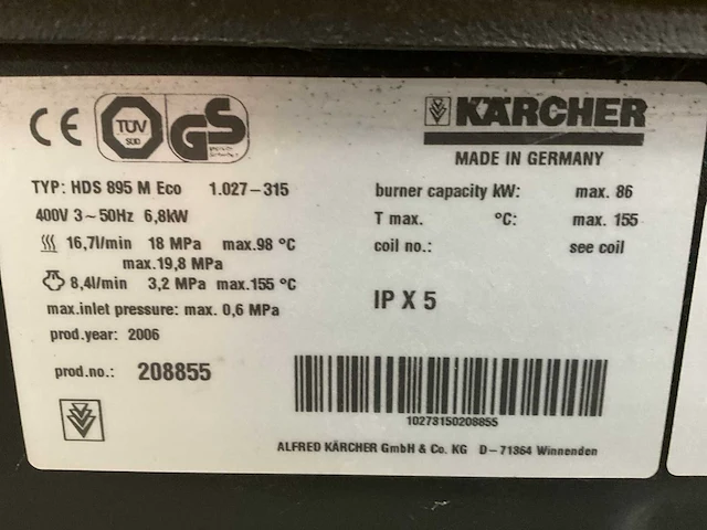 2006 kärcher hds 895m eco stoomreiniger - afbeelding 7 van  7