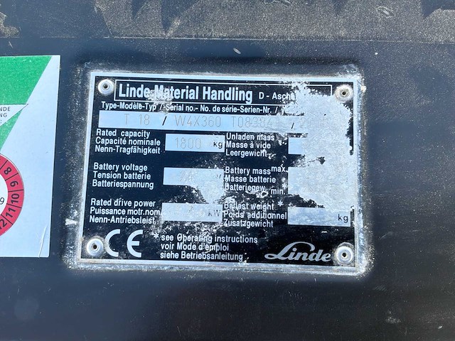 2006 linde t18 elektrische palletwagen - afbeelding 7 van  9