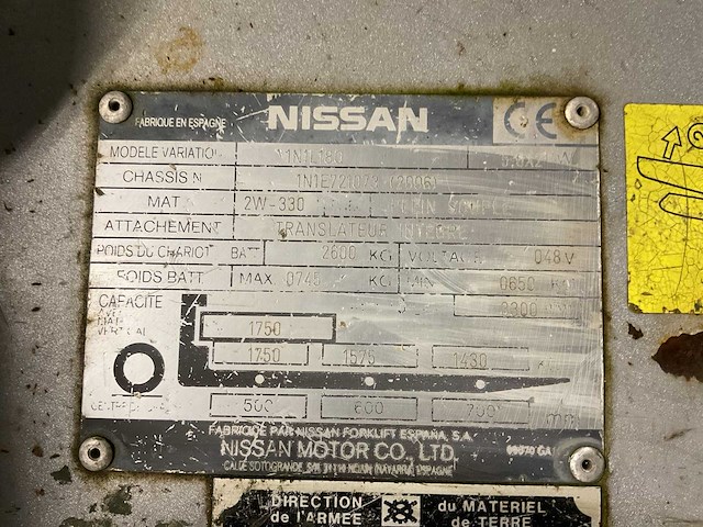 2006 nissan 1n1l180 vorkheftruck - afbeelding 9 van  13
