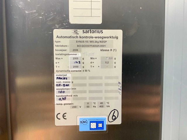 2006 sartorius synus 15 checkweigher - afbeelding 8 van  8