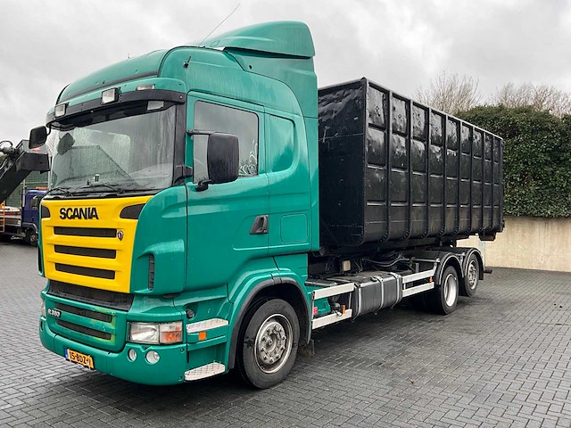 2006 scania r380 vrachtwagen met dalby 22t schuifhaakarmsysteem - afbeelding 1 van  16