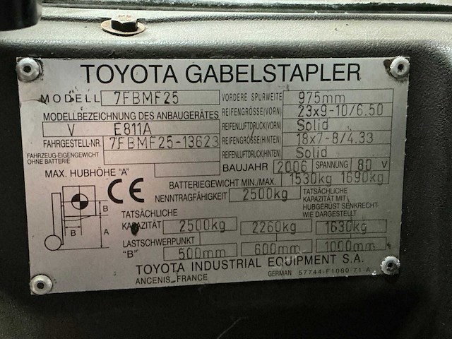 2006 toyota 7fbmf25 vorkheftruck - afbeelding 6 van  8