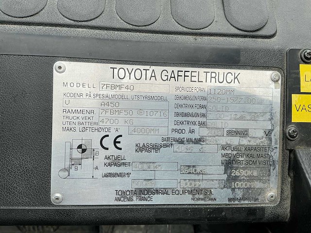 2006 toyota 7fbmf40 vorkheftruck - afbeelding 23 van  38