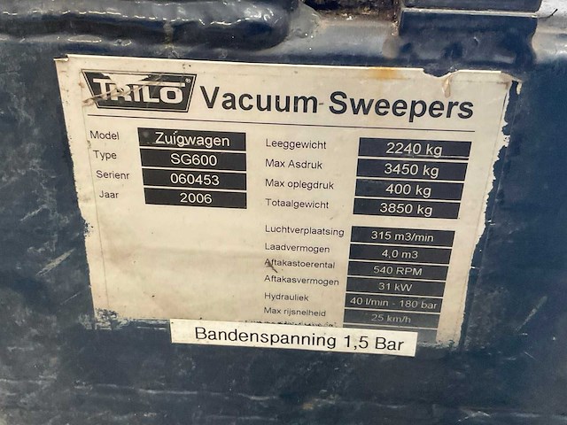 2006 trilo sg 600 vacuum sweeper zuigwagen - afbeelding 4 van  15