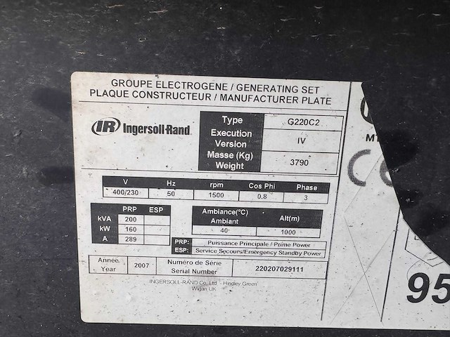 2007 - ingersoll rand - g220c2 - stroomgenerator - afbeelding 22 van  22