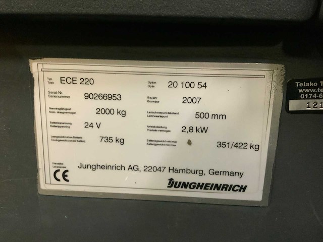 2007 - jungheinrich - ece 220 - orderpicker - afbeelding 10 van  10