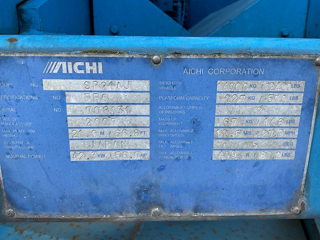 2007 aichi sp21aj hoogwerker - afbeelding 31 van  37