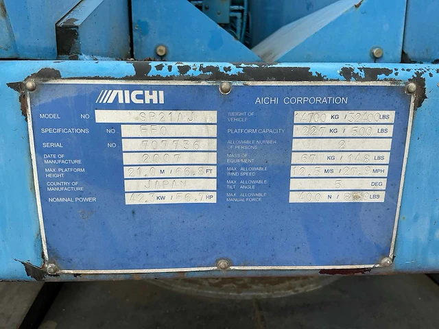 2007 aichi sp21aj telescoophoogwerker - afbeelding 3 van  17