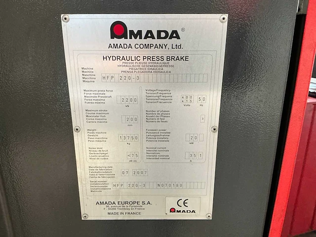 2007 amada hfp 220-3 cnc-kantbank - afbeelding 4 van  24