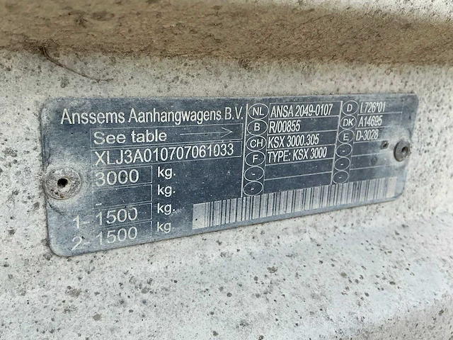 2007 anssems ksx2 kiep aanhangwagen wx-tl-62 - afbeelding 13 van  23