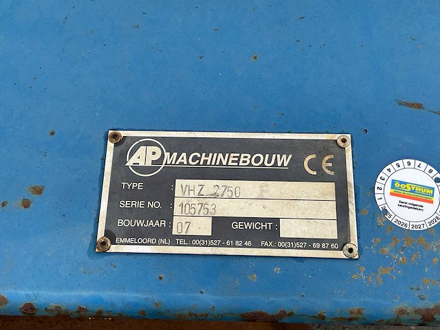 2007 ap machinebouw vhz 2750 veegmachine - afbeelding 9 van  9
