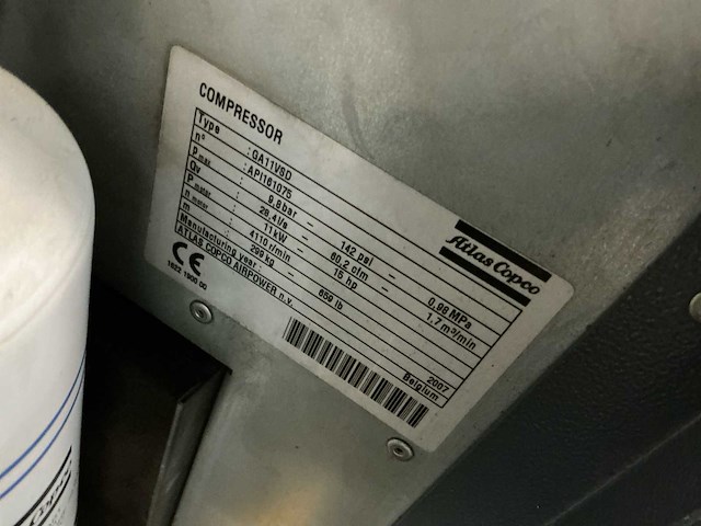2007 atlas copco ga11vsdff schroefcompressor - afbeelding 7 van  18