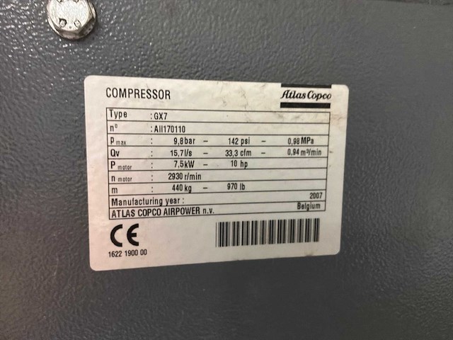 2007 atlas copco gx7 ff luchtcompressor - afbeelding 5 van  5