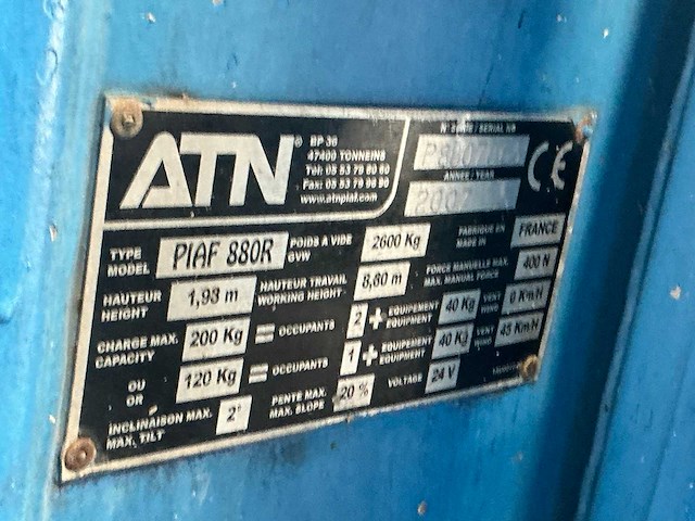 2007 atn piaf880r hoogwerker - afbeelding 4 van  12