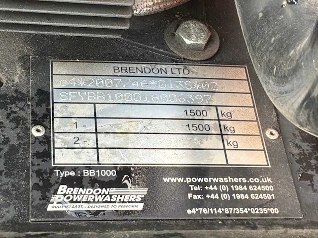 2007 brendon powerwashers bbw1000 hogedrukreiniger aanhangwagen - afbeelding 9 van  9