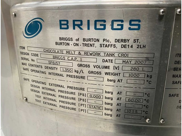 2007 briggs smelt-mengtank met mantel en roerwerk - afbeelding 4 van  6