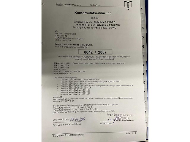 2007 büro tartler tardosil siliconen meng- & doseerinstallatie - afbeelding 9 van  17