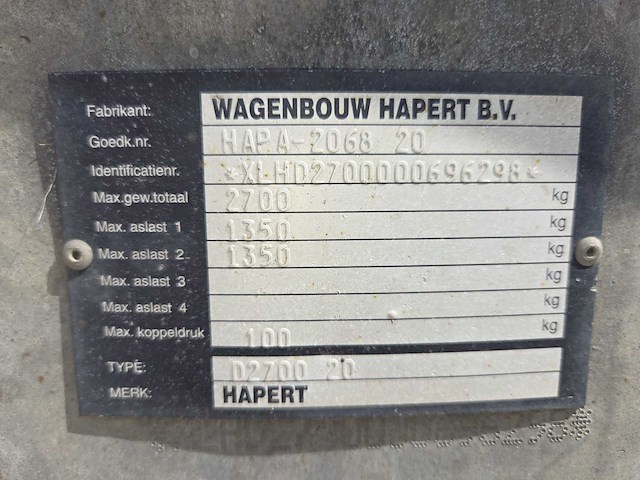 2007 hapert d 2700 kiepaanhangwagen - afbeelding 6 van  7