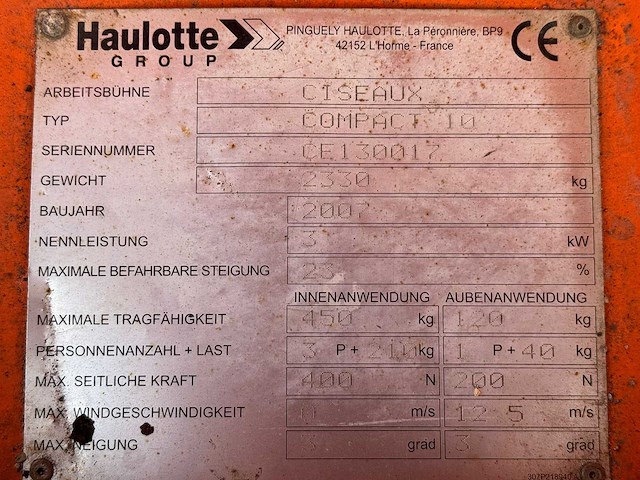 2007 haulotte compact 10 hoogwerker 10 meter - afbeelding 8 van  8