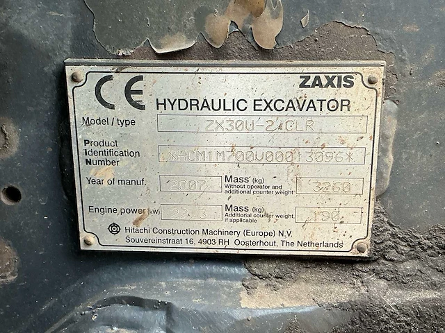2007 hitachi zx30u-2 clr minigraafmachine - afbeelding 27 van  28