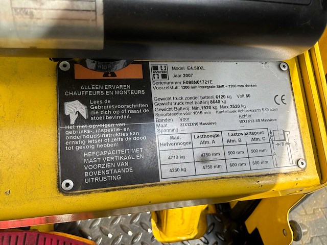 2007 hyster e4.50xl vorkheftruck - afbeelding 13 van  20