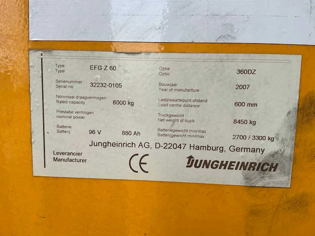 2007 jungheinrich efg z 60 vorkheftruck - afbeelding 30 van  36