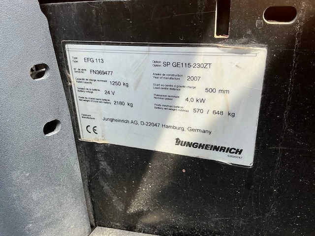 2007 jungheinrich efg113 vorkheftruck - afbeelding 7 van  15