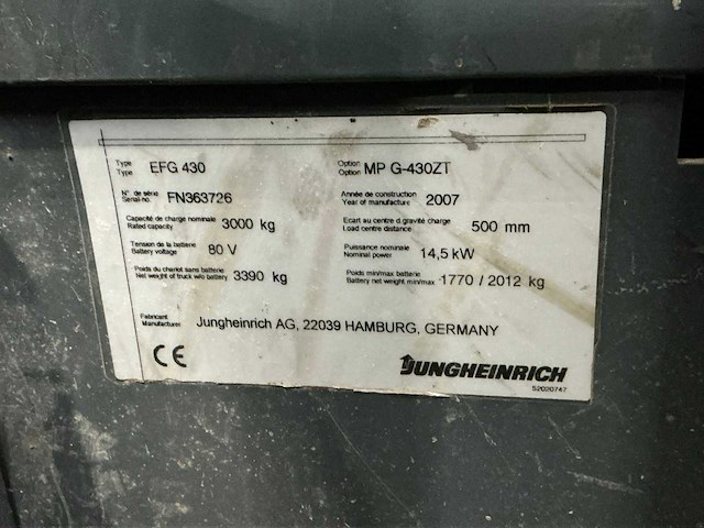 2007 jungheinrich efg430 vorkheftruck - afbeelding 12 van  14