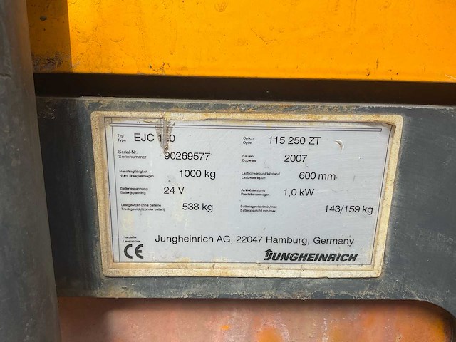 2007 jungheinrich ejc 110 stapelaar - afbeelding 1 van  2