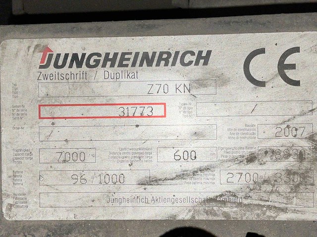 2007 jungheinrich z70kn vorkheftruck - afbeelding 25 van  31