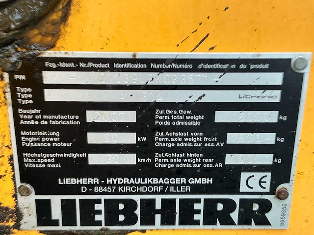 2007 liebherr a314 litronic banden graafmachine - afbeelding 47 van  47