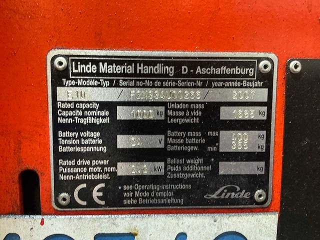 2007 linde e10 vorkheftruck - afbeelding 6 van  14