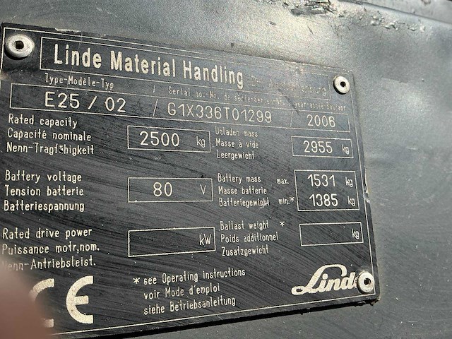 2007 linde e25/02 vorkheftruck - afbeelding 8 van  16