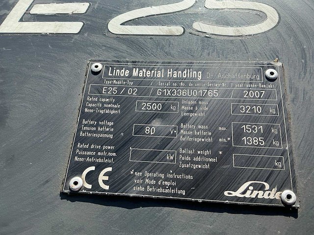 2007 linde e25/02 vorkheftruck - afbeelding 13 van  15
