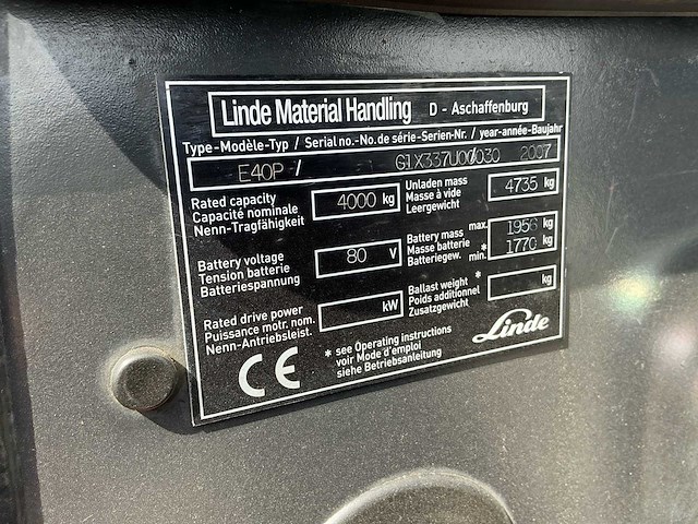 2007 linde e40p vorkheftruck - afbeelding 10 van  32