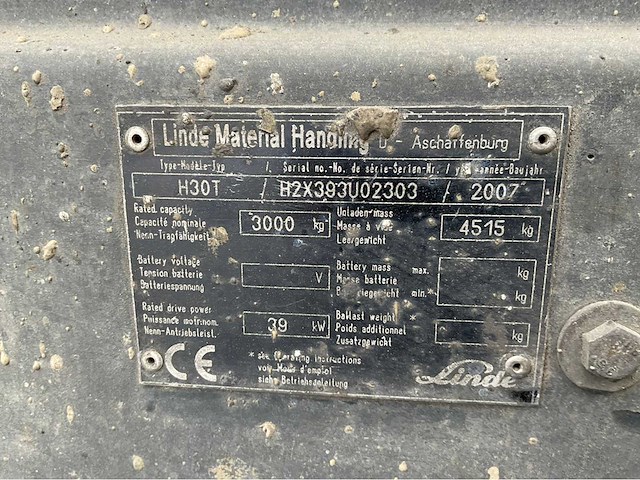 2007 linde h30 t vorkheftruck - afbeelding 14 van  17