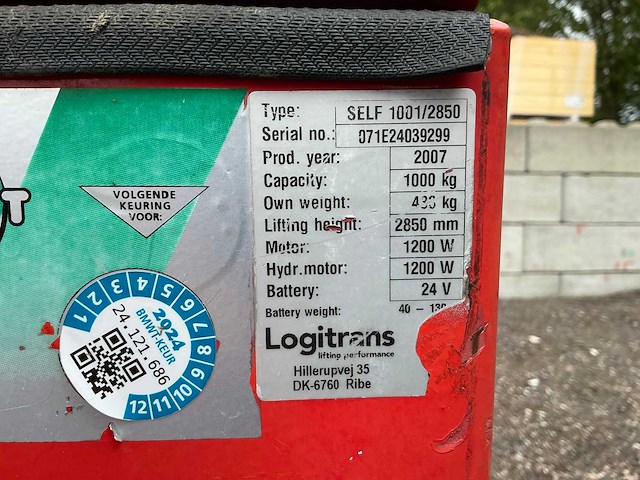 2007 logitrans self1001/2850 elektrische palletwagen - afbeelding 10 van  18