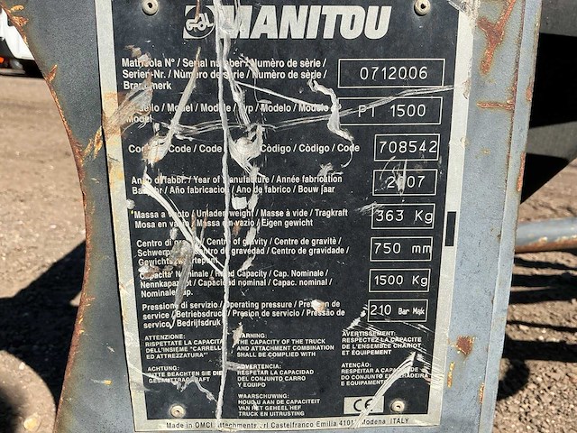 2007 manitou pt1500 lier voorzetapparatuur - afbeelding 9 van  17