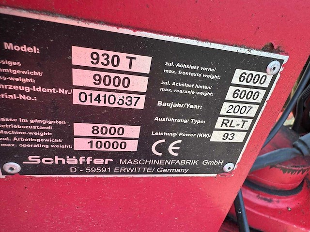 2007 schäffer 930t telelader / shovel - afbeelding 7 van  15