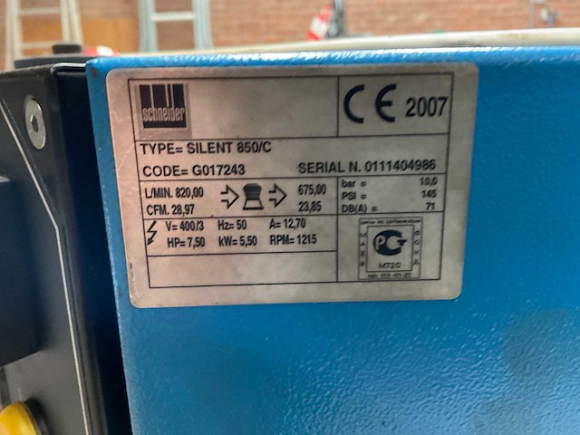 2007 schneider silent 850c schroefcompressor - afbeelding 4 van  5