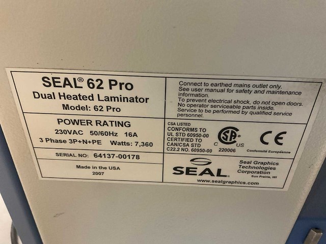 2007 seal 62 pro lamineermachine - afbeelding 12 van  14