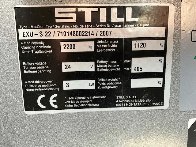 2007 still exu-s 22 elektrische palletwagen - afbeelding 6 van  14