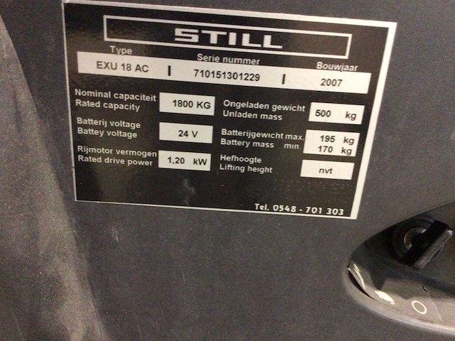 2007 still exu18ac elektrische palletwagen - afbeelding 6 van  6