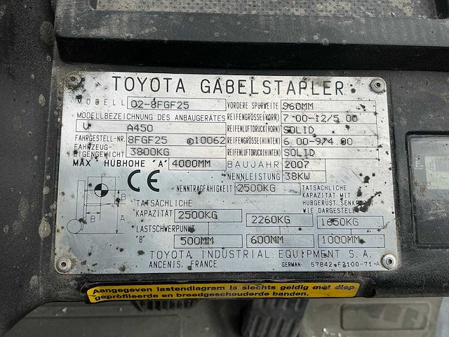 2007 toyota 02-8fgf25 vorkheftruck - afbeelding 4 van  8