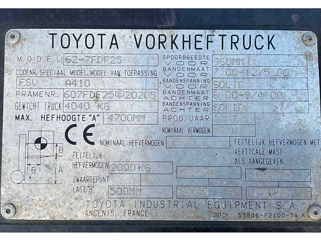 2007 toyota 62-7fdf25 vorkheftruck - afbeelding 13 van  18